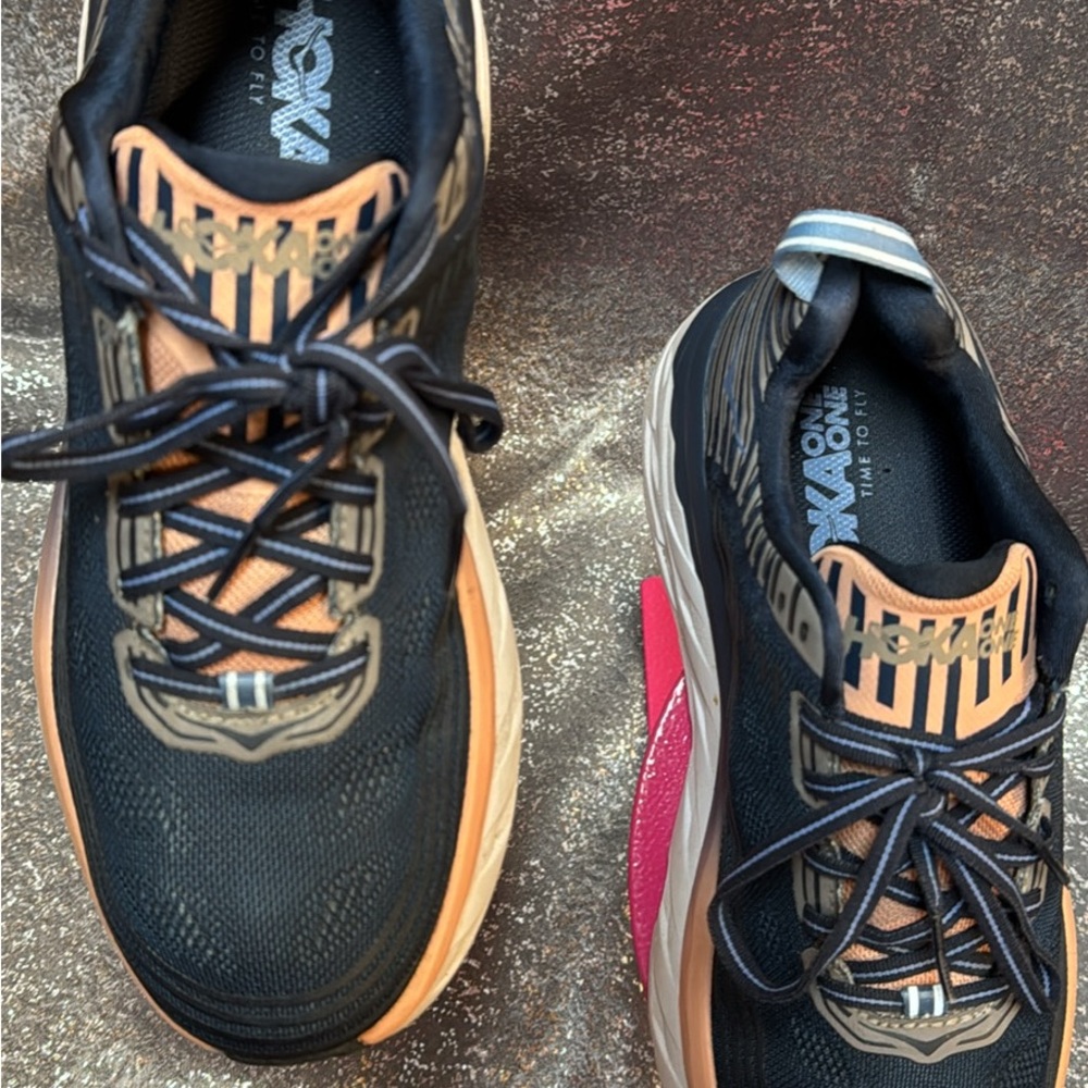 Hoka Blue and Peach Running Shoes